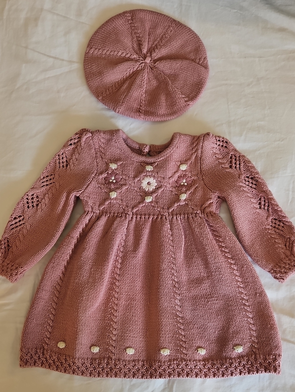 Rachel Zoe Girls Pink Knit Floral Dress with Matching Beret